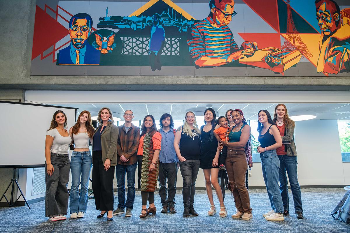 Mural Class in front of James Baldwin Mural