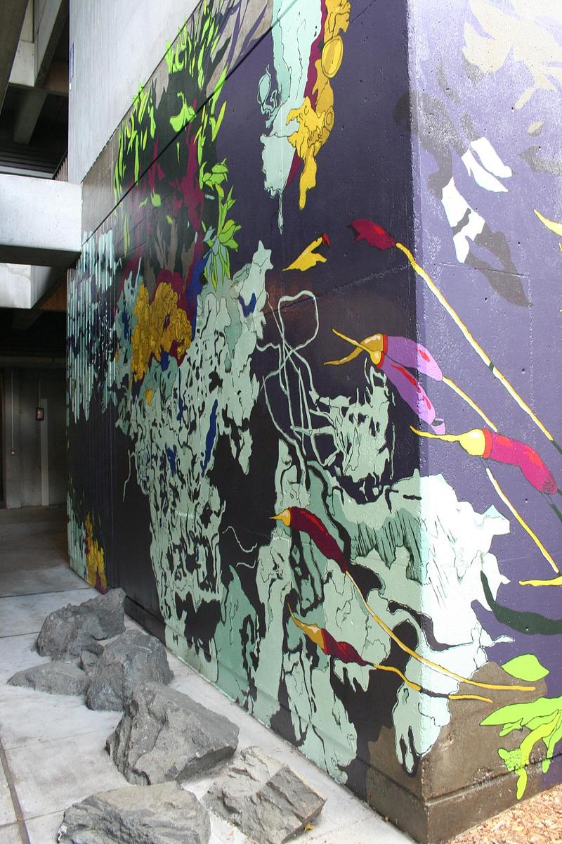 Finished mural at North Seattle College. Painted by my Mural Art students. Design by Angela Mele.