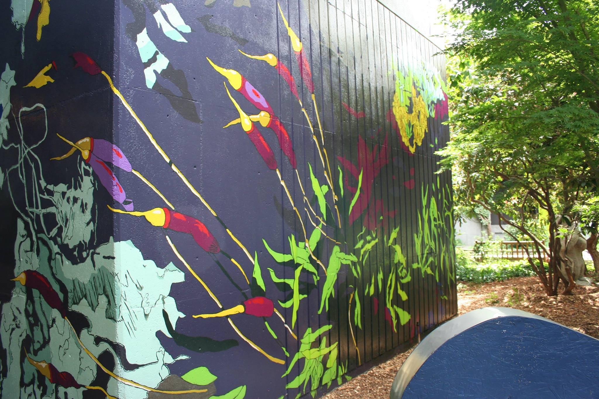Finished mural at North Seattle College. Painted by my Mural Art students. Design by Angela Mele.